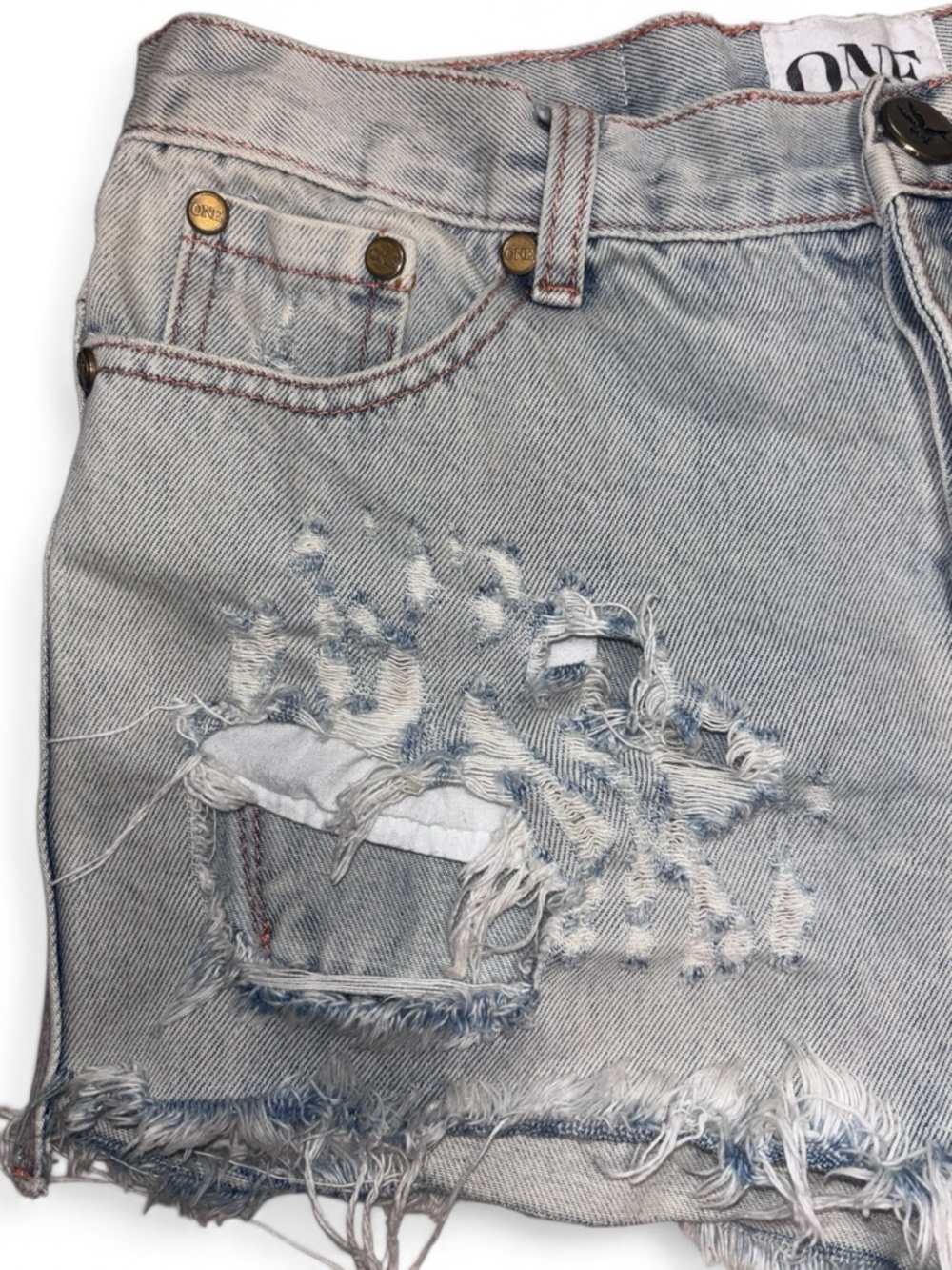 Y2K One Teaspoon Romeos Denim Cutoff Shorts streetwear grunge boho 28 light wash - Picture 4 of 12